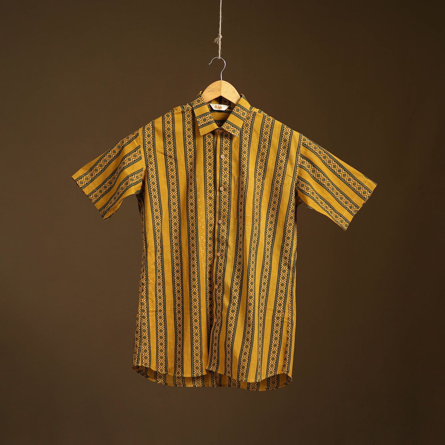 Natural Dyed Hand Block Print Cotton Men Half Sleeve Ajrakh Shirt 01
