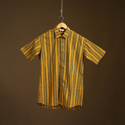 Natural Dyed Hand Block Print Cotton Men Half Sleeve Ajrakh Shirt 01