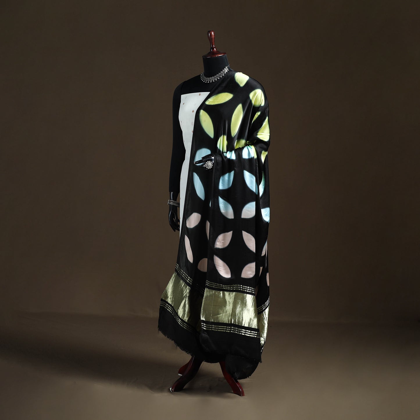 Multicolor - Shibori Clamp Dyed Modal Silk Dupatta with Zari Border 11