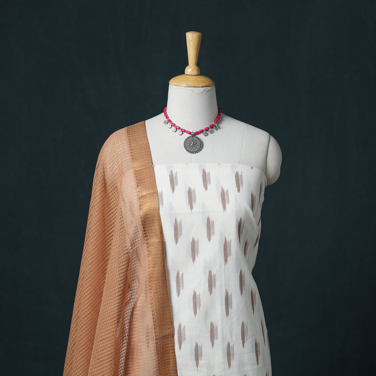 Pochampally Ikat Cotton Unstitched Dress Material: Kurta & Dupatta 21