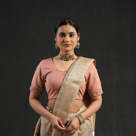 Buy Peach Zardozi Hand Embroidery Cotton Blouse Online