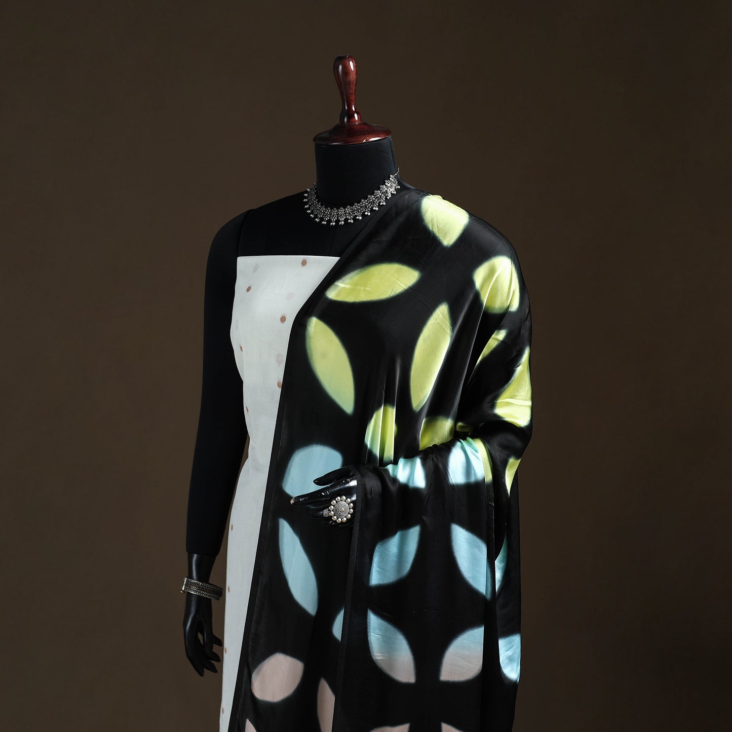 Multicolor - Shibori Clamp Dyed Modal Silk Dupatta with Zari Border 11
