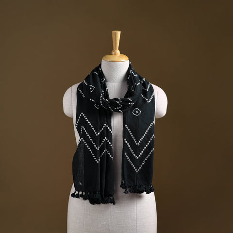 Black - Kutch Handwoven Organic Kala Cotton Bandhani Stole 42
