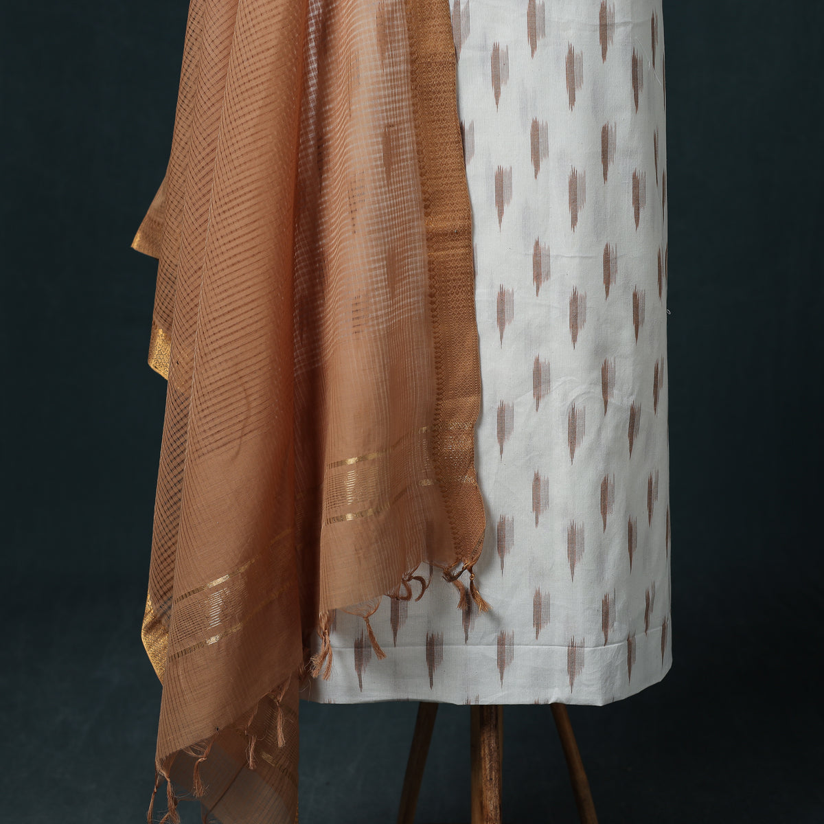 Pochampally Ikat Cotton Unstitched Dress Material: Kurta & Dupatta 21