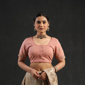 Buy Peach Zardozi Hand Embroidery Cotton Blouse Online