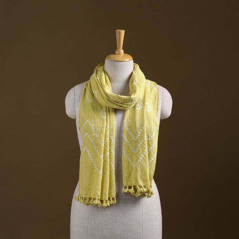 Yellow - Kutch Handwoven Organic Kala Cotton Bandhani Stole 43