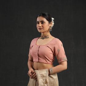 Buy Peach Zardozi Hand Embroidery Cotton Blouse Online