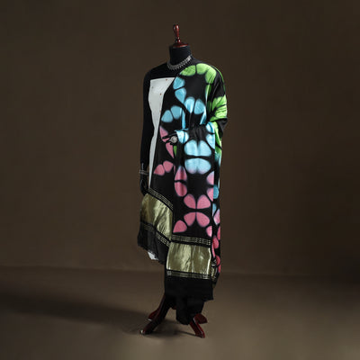 Multicolor - Shibori Clamp Dyed Modal Silk Dupatta with Zari Border 12