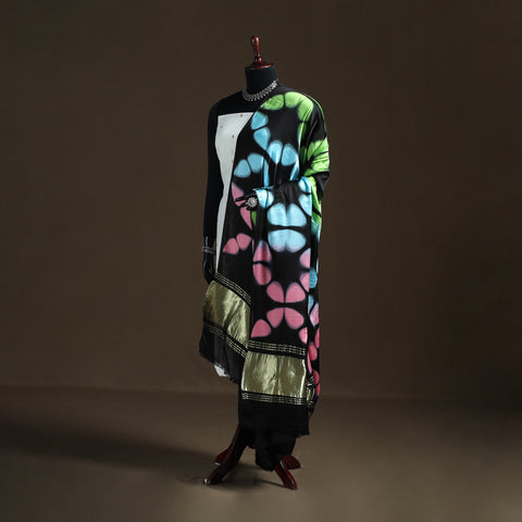 Multicolor - Shibori Clamp Dyed Modal Silk Dupatta with Zari Border 12