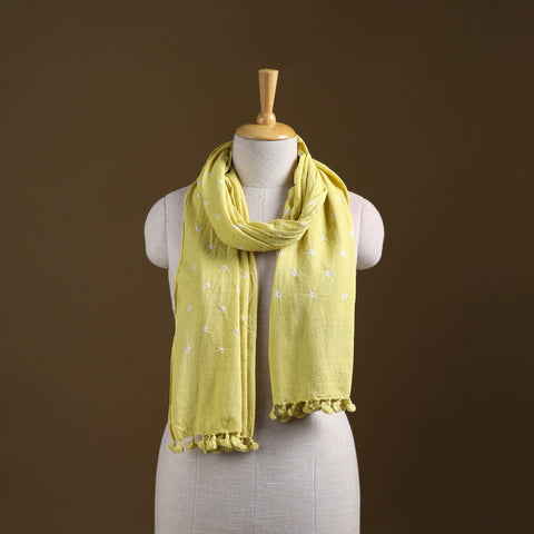 Yellow - Kutch Handwoven Organic Kala Cotton Bandhani Stole 45