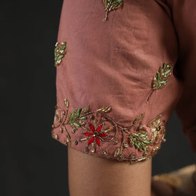 Buy Peach Zardozi Hand Embroidery Cotton Blouse Online