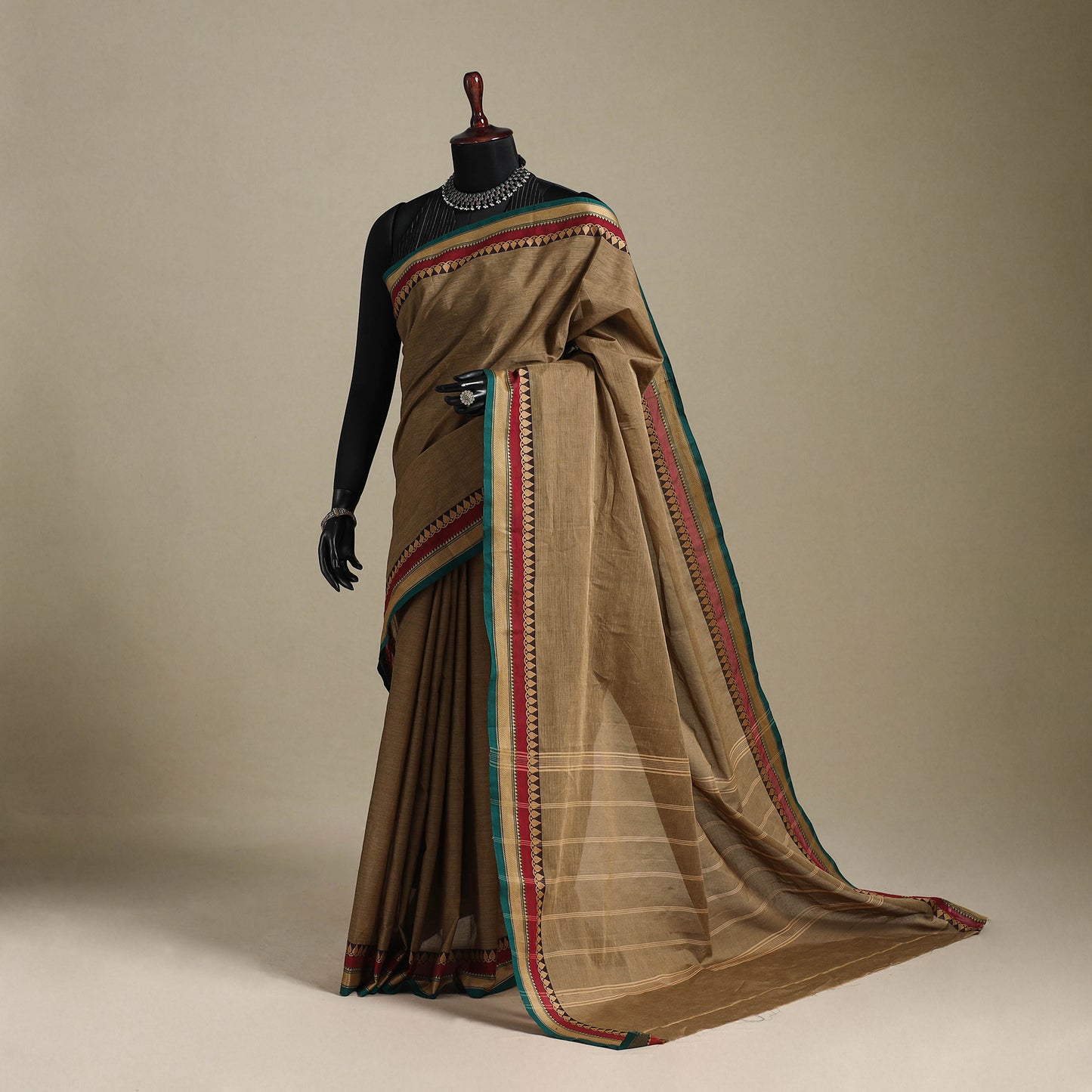 Brown - kandangi chettinad cotton saree with border 13