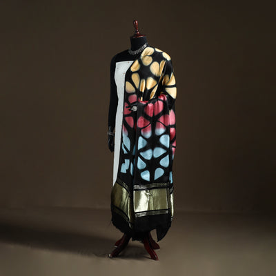 Multicolor - Shibori Clamp Dyed Modal Silk Dupatta with Zari Border 13