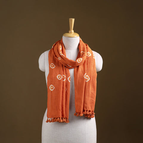 Orange - Kutch Handwoven Organic Kala Cotton Bandhani Stole 49