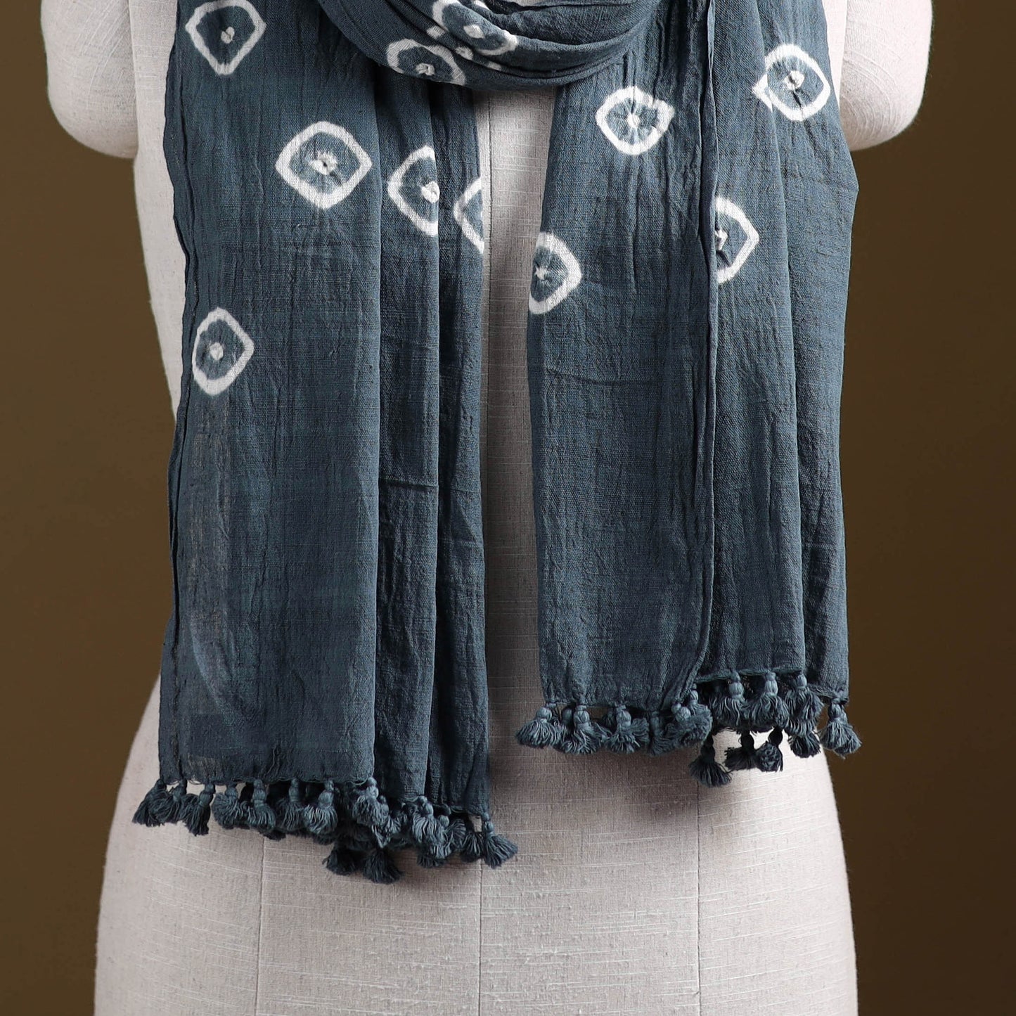 Kutch Handwoven Organic Kala Cotton Bandhani Stole 51
