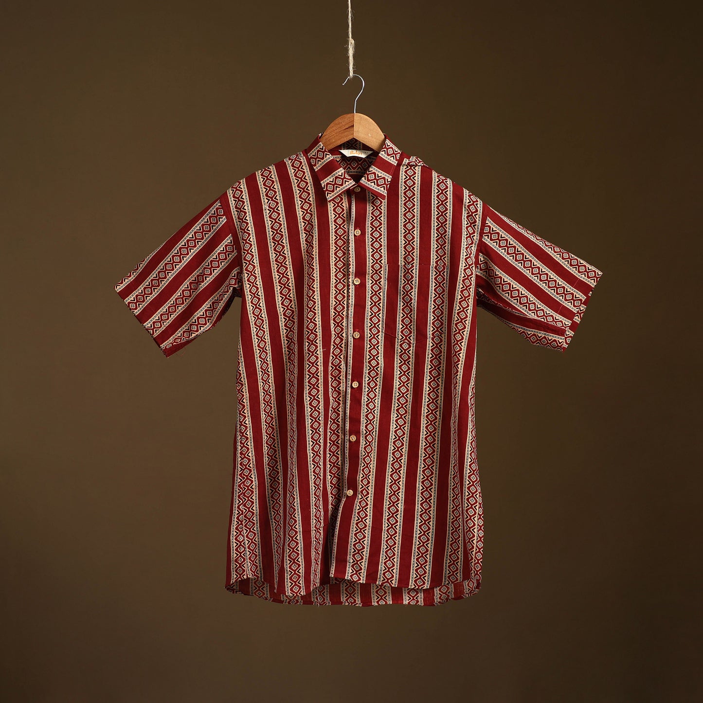 Natural Dyed Hand Block Print Cotton Men Half Sleeve Ajrakh Shirt 08