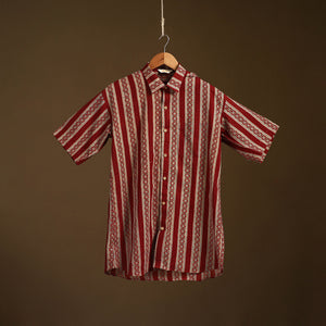 Natural Dyed Hand Block Print Cotton Men Half Sleeve Ajrakh Shirt 08