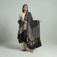 Black - Ajrakh Modal Silk Dupatta with Zari Border 70