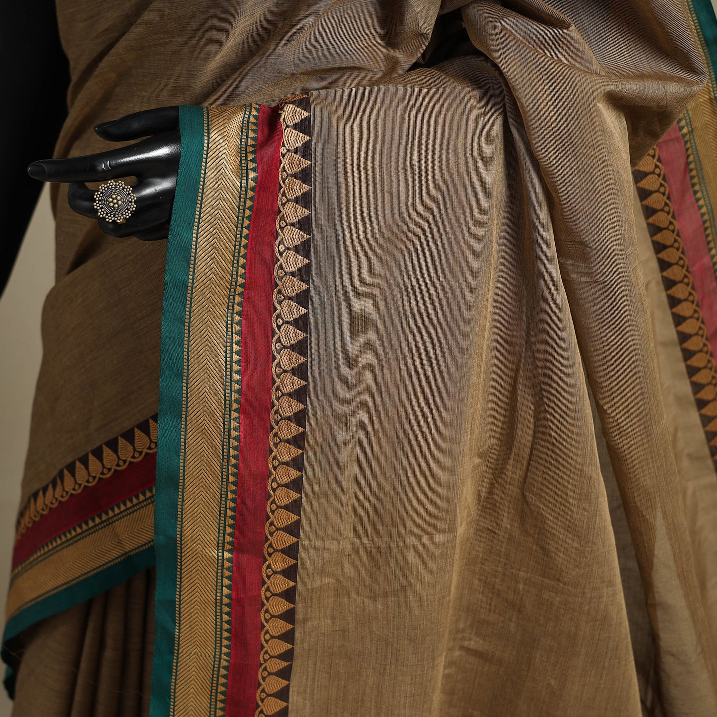 Brown - kandangi chettinad cotton saree with border 13