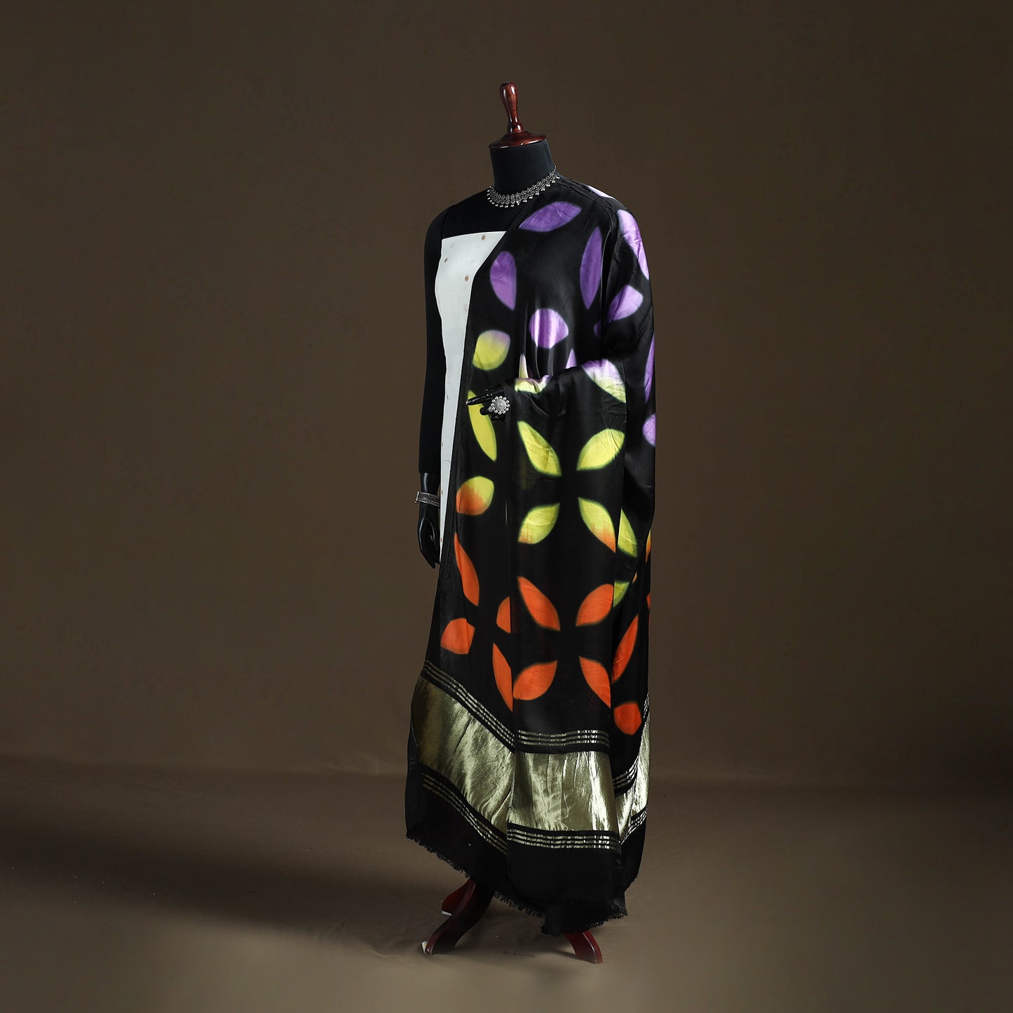 Multicolor - Shibori Clamp Dyed Modal Silk Dupatta with Zari Border 16