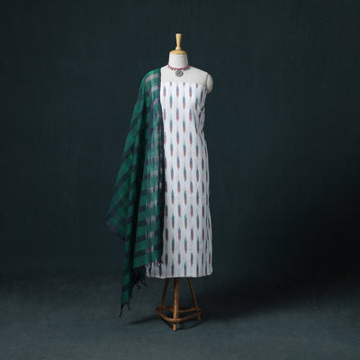 Pochampally Ikat Cotton Unstitched Dress Material: Kurta & Dupatta 23