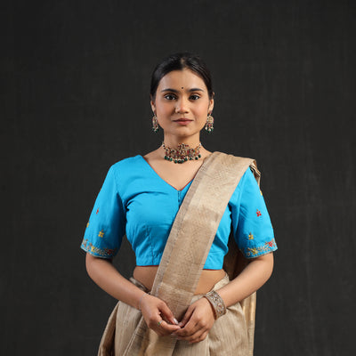 Buy Blue Zardozi Hand Embroidery Cotton Blouse Online