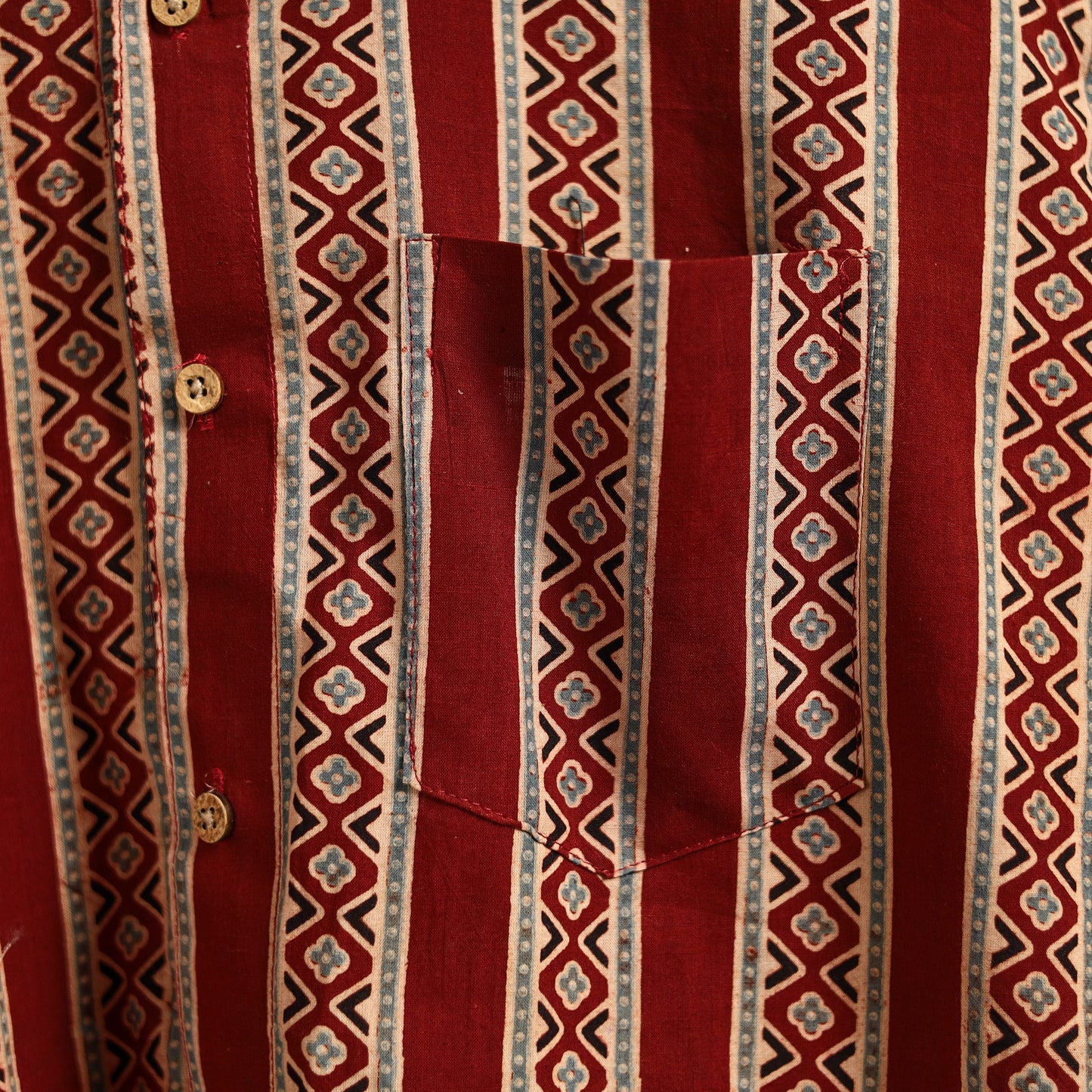 Natural Dyed Hand Block Print Cotton Men Half Sleeve Ajrakh Shirt 08