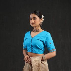 Buy Blue Zardozi Hand Embroidery Cotton Blouse Online