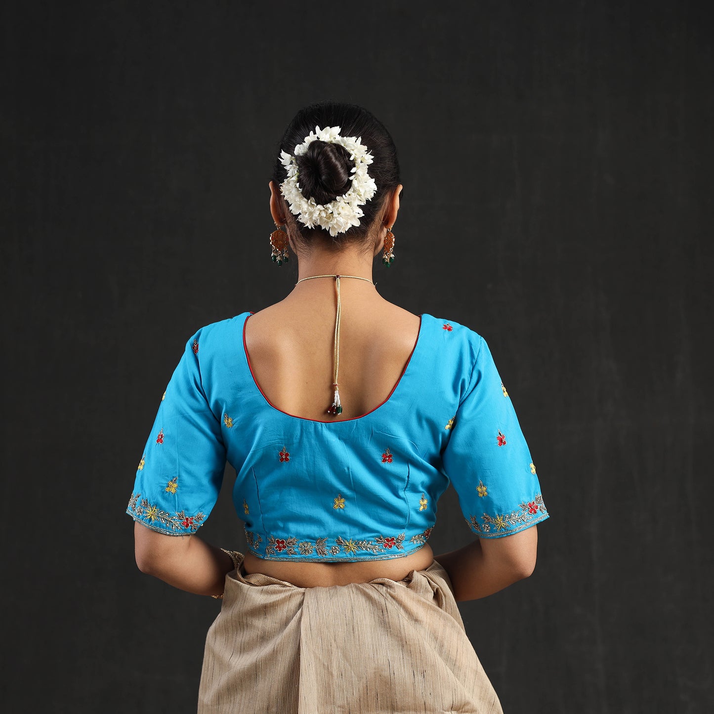 Buy Blue Zardozi Hand Embroidery Cotton Blouse Online