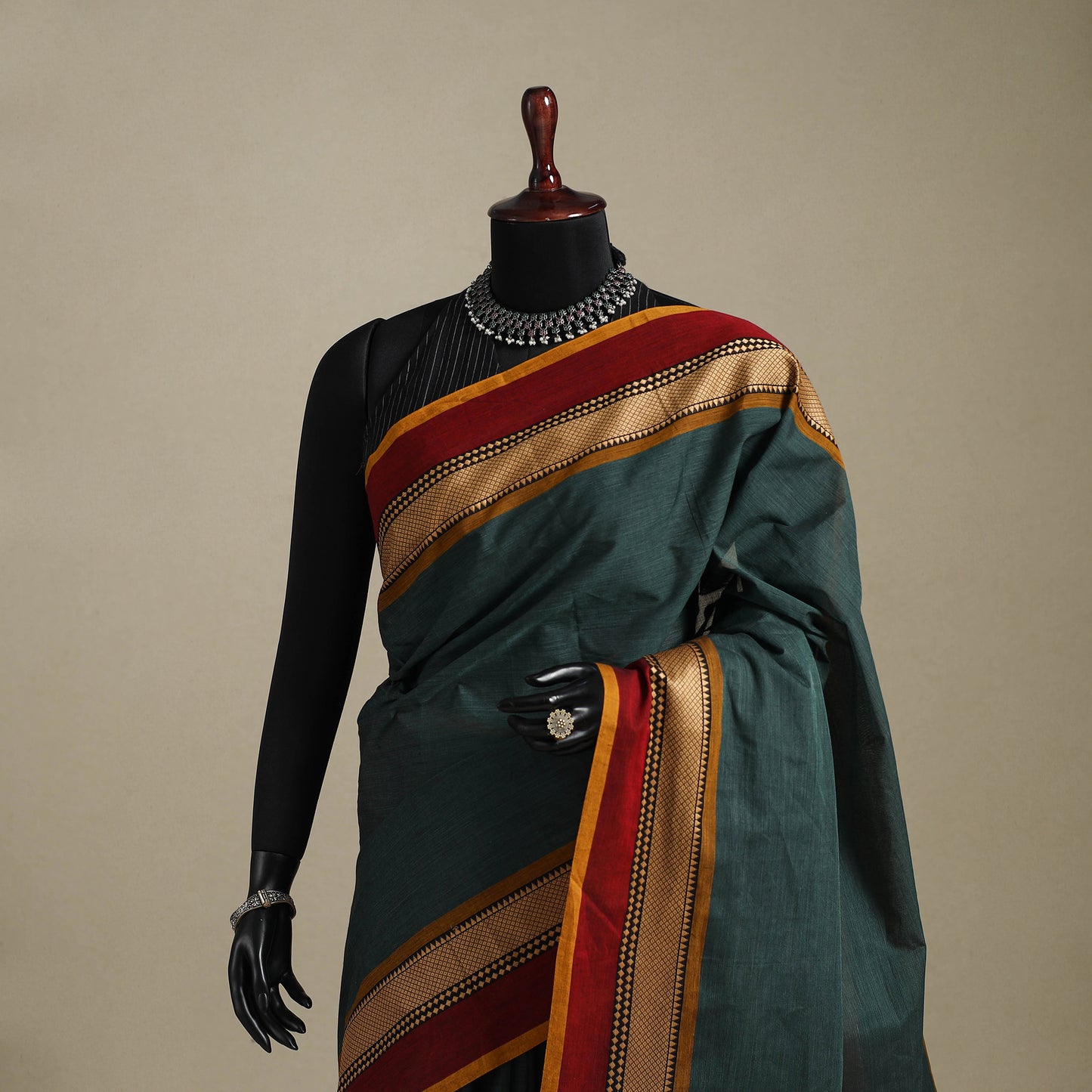 Green - kandangi chettinad cotton saree with border 14