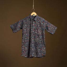 Natural Dyed Hand Block Print Cotton Men Half Sleeve Ajrakh Shirt 02