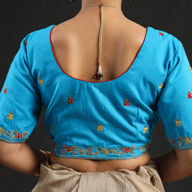 Buy Blue Zardozi Hand Embroidery Cotton Blouse Online