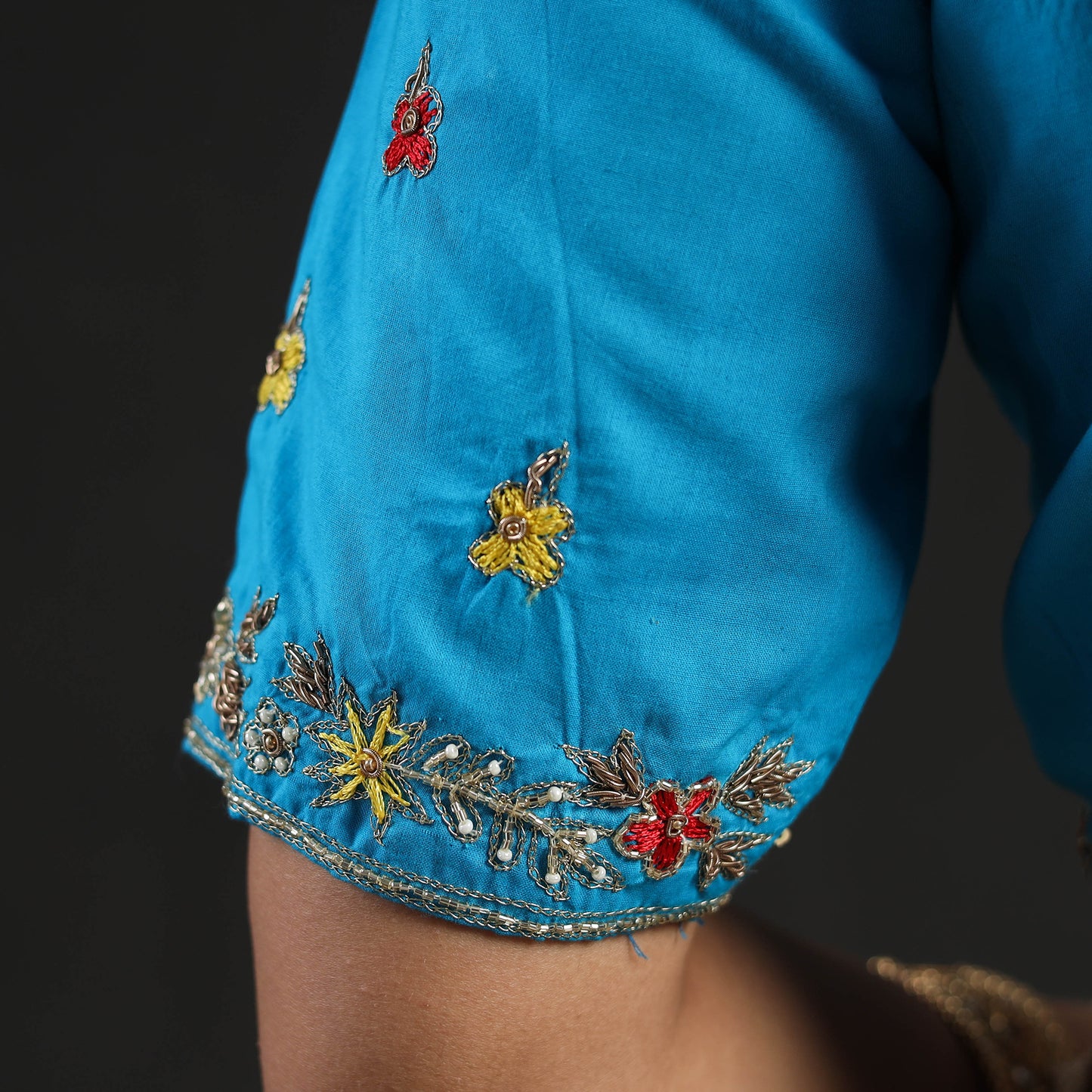 Buy Blue Zardozi Hand Embroidery Cotton Blouse Online