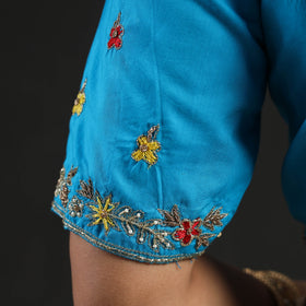 Buy Blue Zardozi Hand Embroidery Cotton Blouse Online