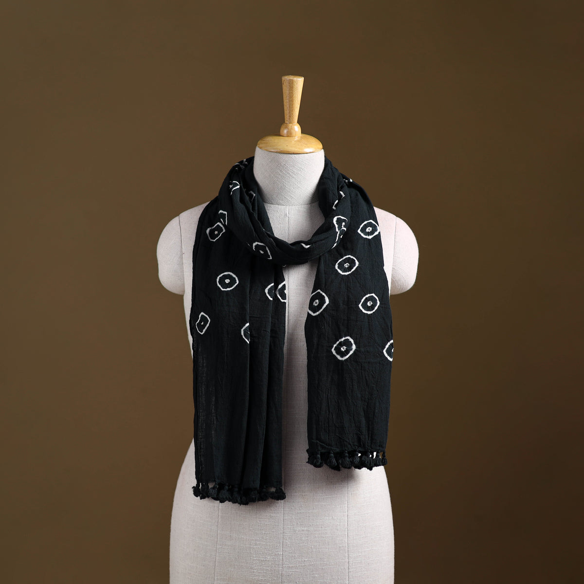 Kutch Handwoven Organic Kala Cotton Bandhani Stole 58