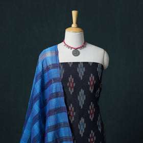 Pochampally Ikat Cotton Unstitched Dress Material: Kurta & Dupatta 24