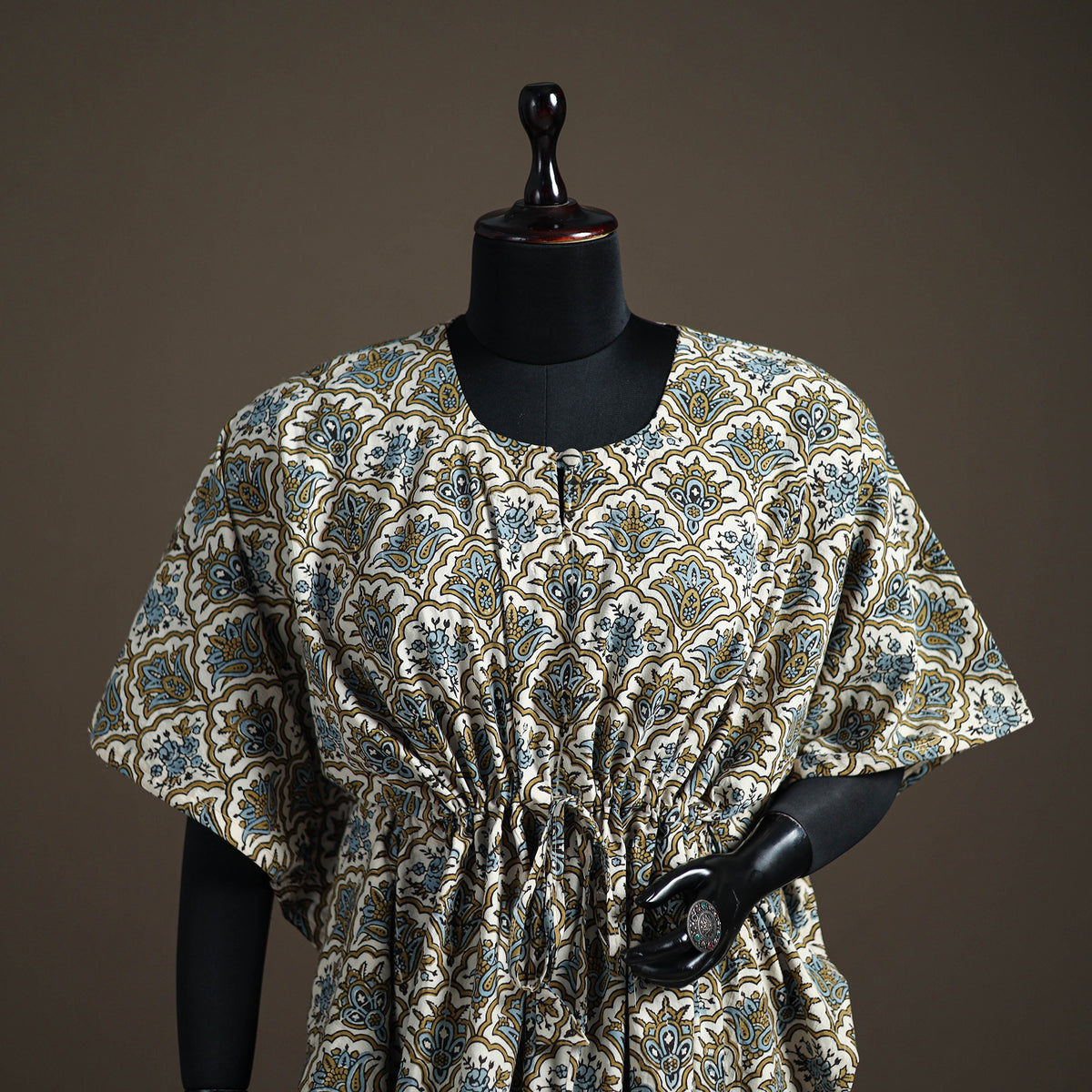 Ajrakh hand block print natural dyed cotton short kaftan 49
