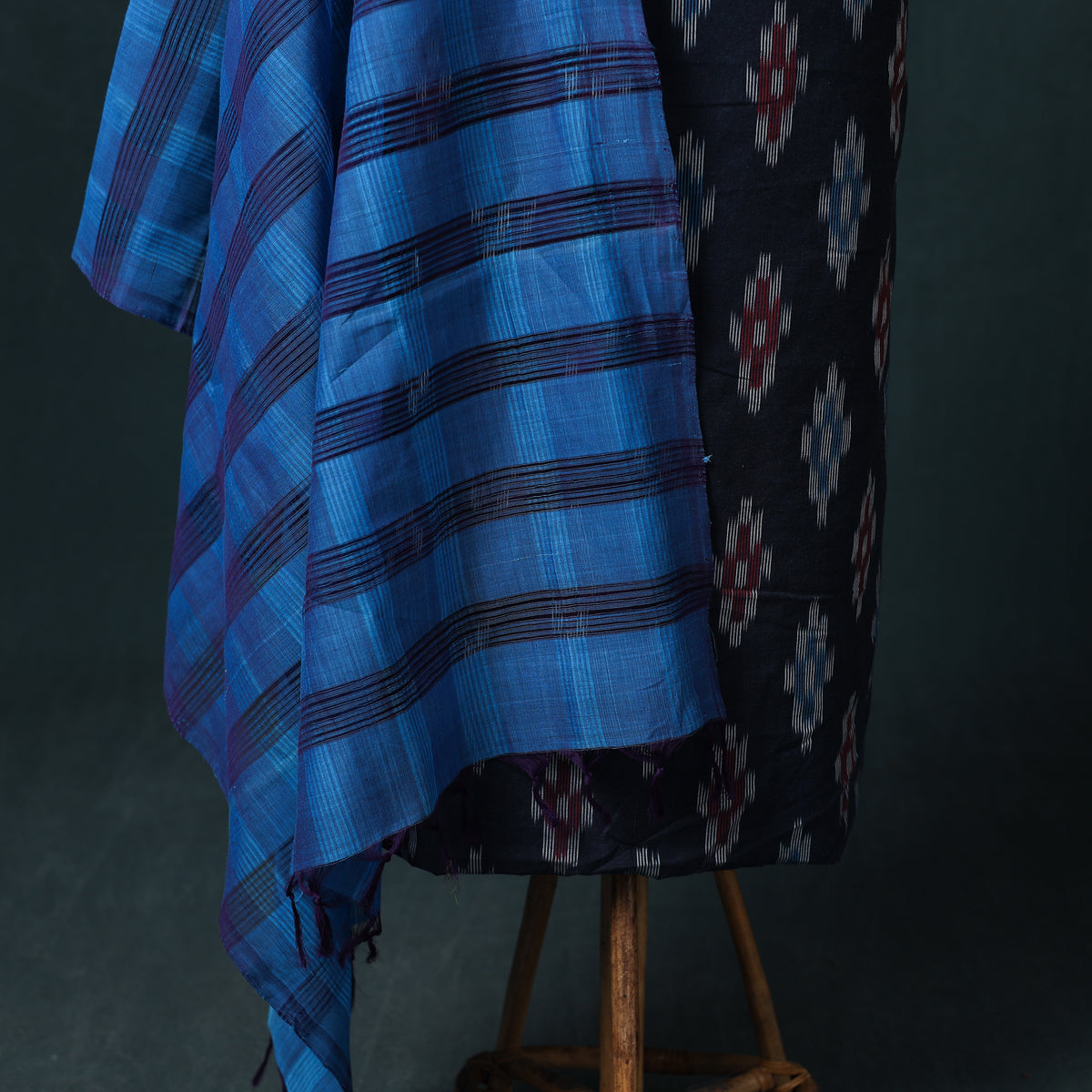 Pochampally Ikat Cotton Unstitched Dress Material: Kurta & Dupatta 24