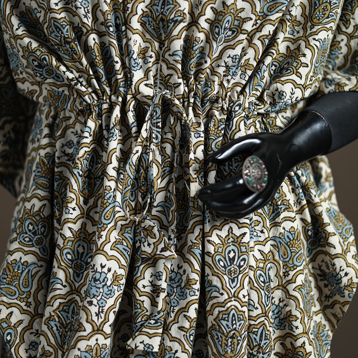 Ajrakh hand block print natural dyed cotton short kaftan 49