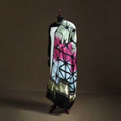 Multicolor - Shibori Clamp Dyed Modal Silk Dupatta with Zari Border 19