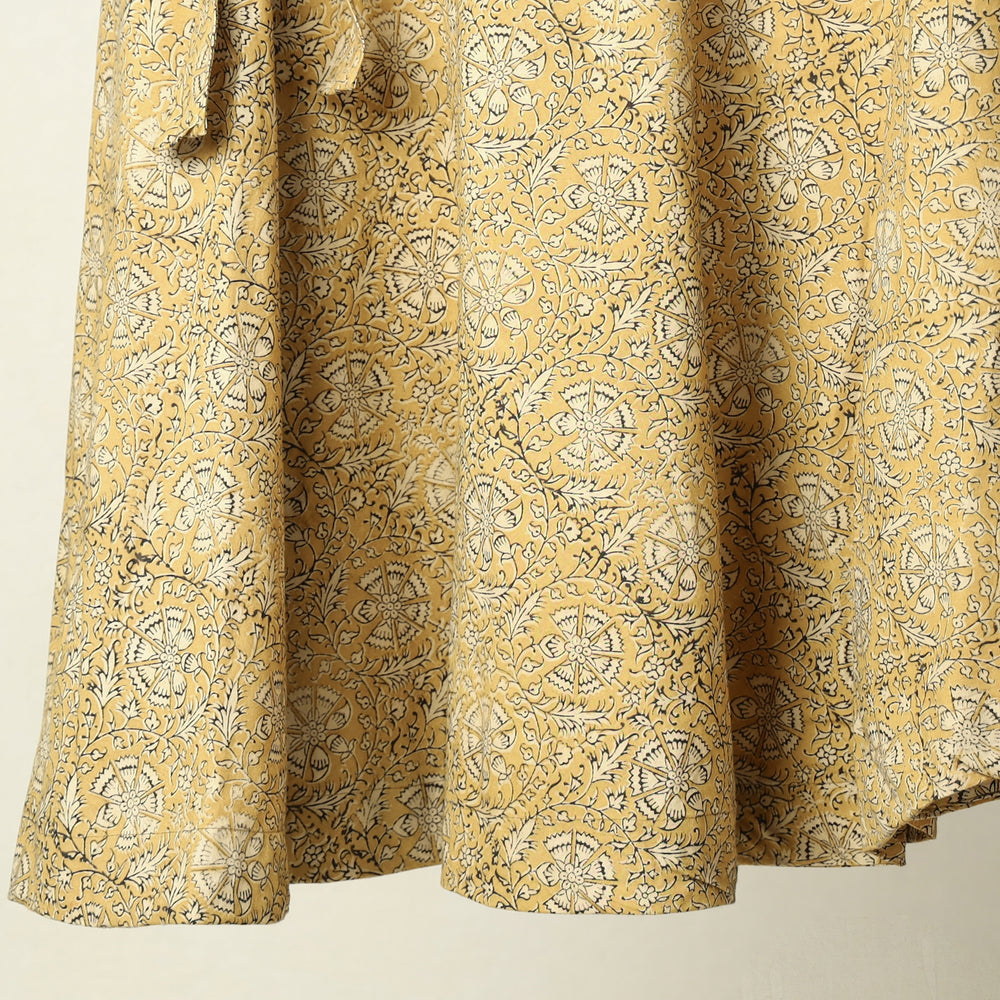 Yellow - Kalamkari Block Printed Cotton Wrap Around Skirt