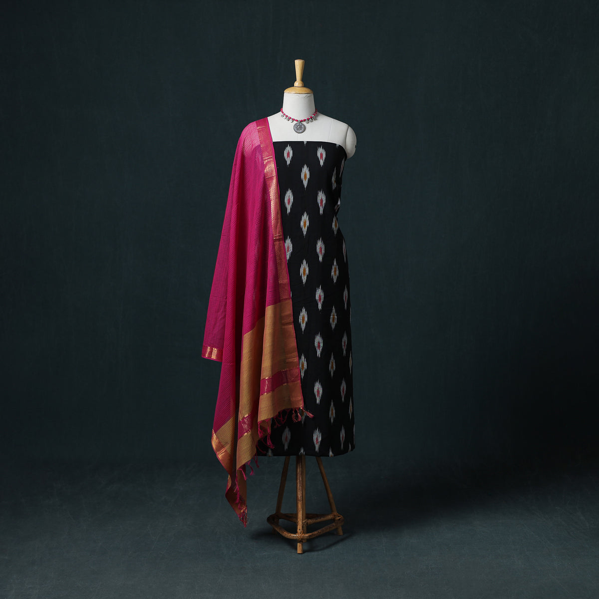 Pochampally Ikat Cotton Unstitched Dress Material: Kurta & Dupatta 25