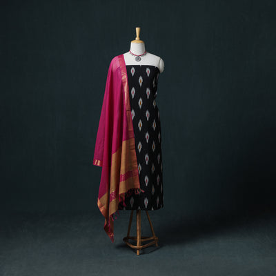 Pochampally Ikat Cotton Unstitched Dress Material: Kurta & Dupatta 25