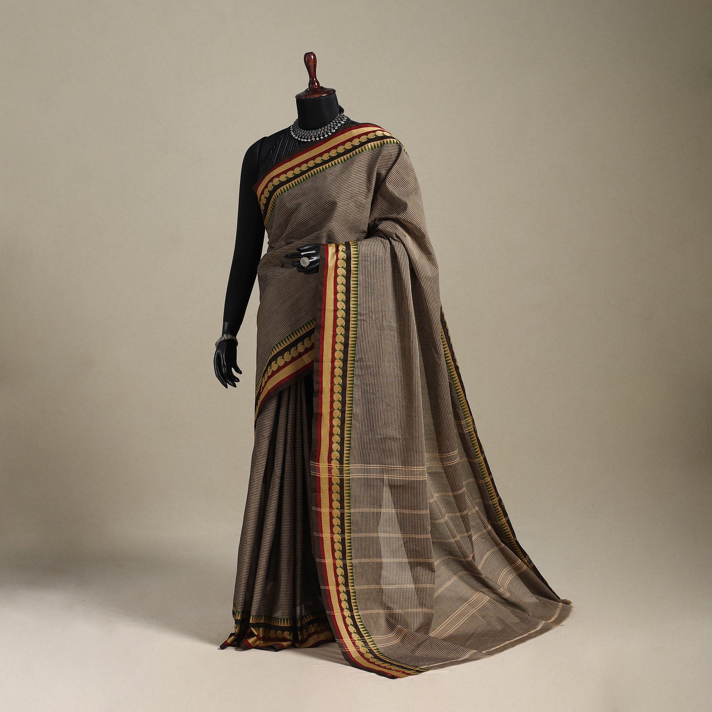 Brown - kandangi chettinad cotton saree with border 15