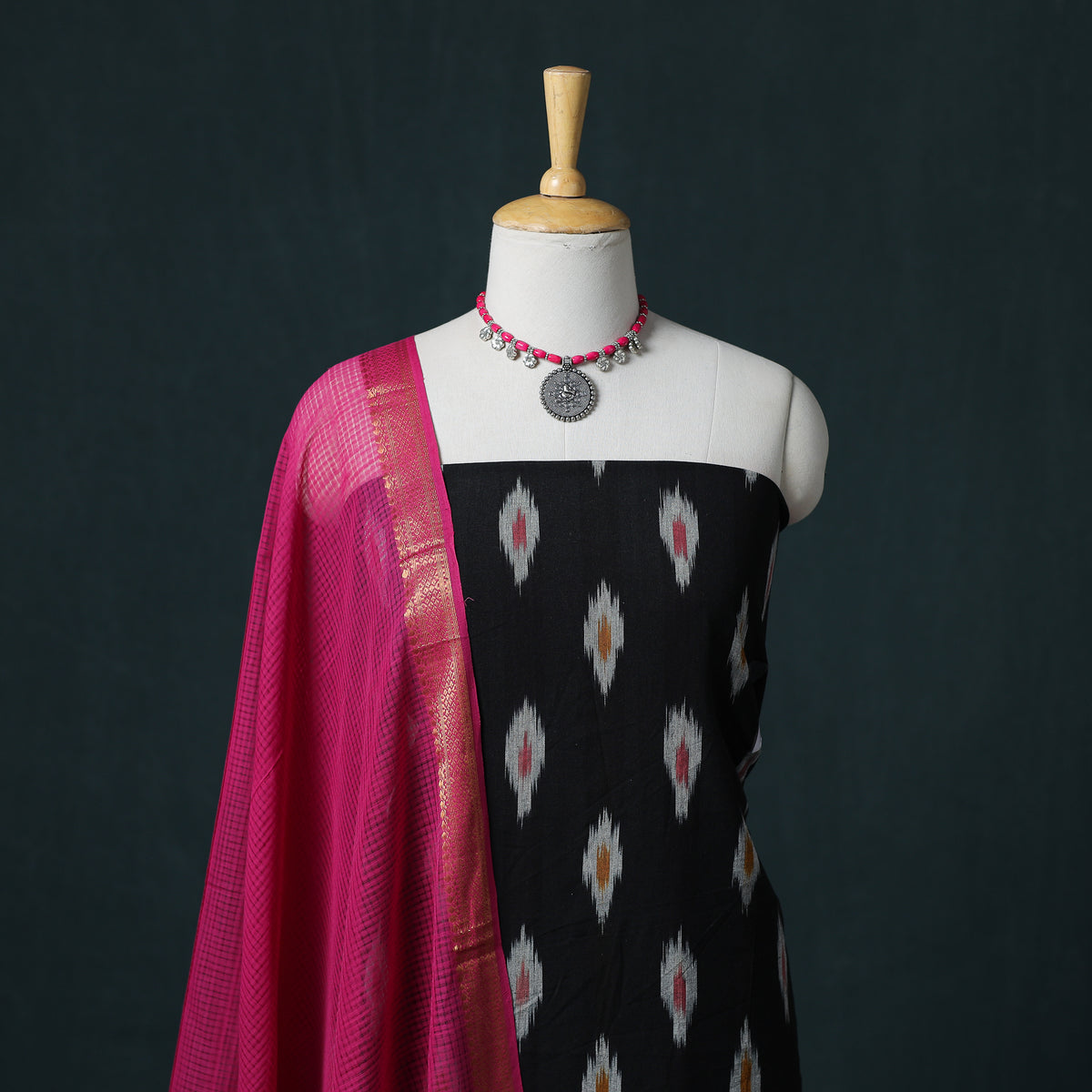 Pochampally Ikat Cotton Unstitched Dress Material: Kurta & Dupatta 25