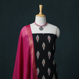 Pochampally Ikat Cotton Unstitched Dress Material: Kurta & Dupatta 25