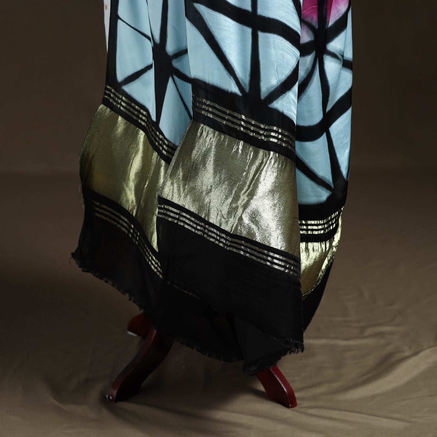 Multicolor - Shibori Clamp Dyed Modal Silk Dupatta with Zari Border 19