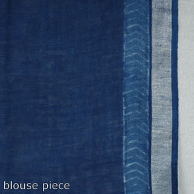  Indigo Block Printed Linen Handloom Sanganeri Saree