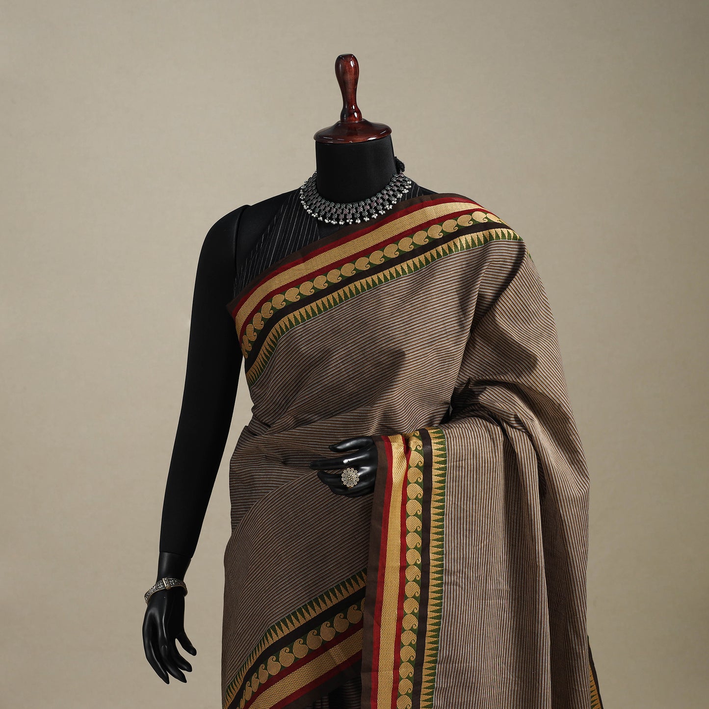 Brown - kandangi chettinad cotton saree with border 15