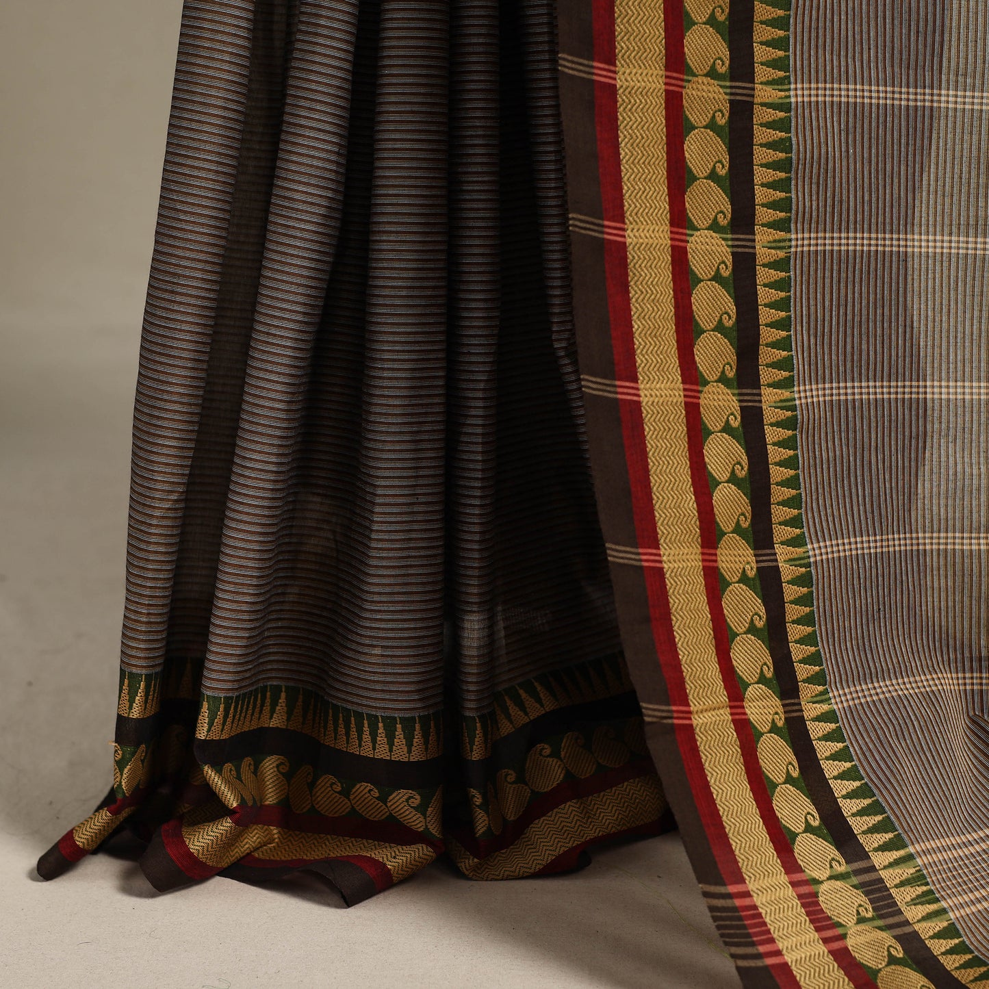 Brown - kandangi chettinad cotton saree with border 15